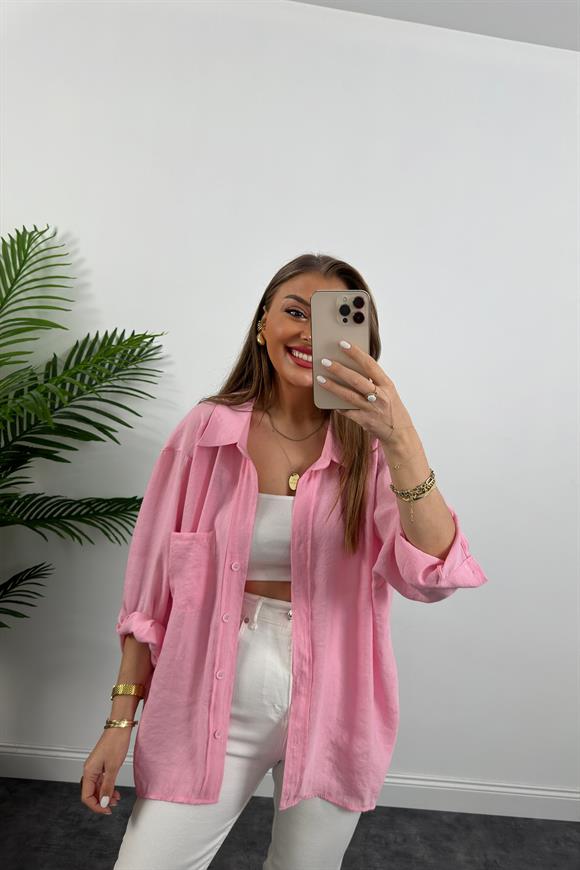 Lüx Kalite Basic Salaş Tensel Gömlek Pamuk Şekeri