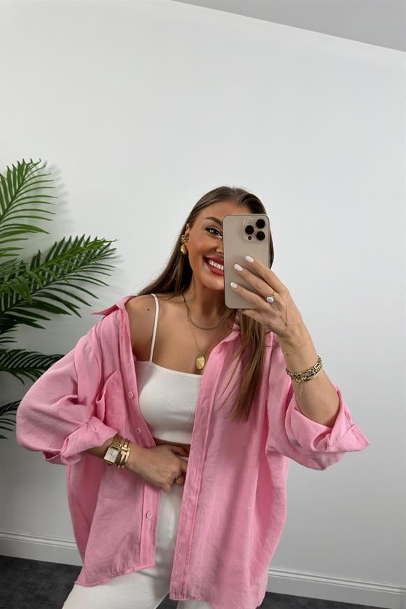 Lüx Kalite Basic Salaş Tensel Gömlek Pamuk Şekeri