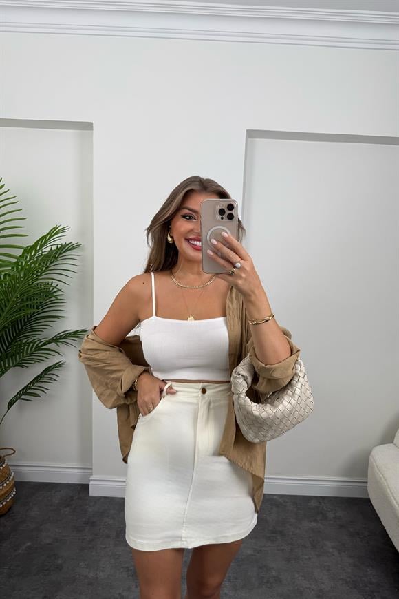 Lüx Kalite Bebe Marka Likralı Jean Etek Ekru