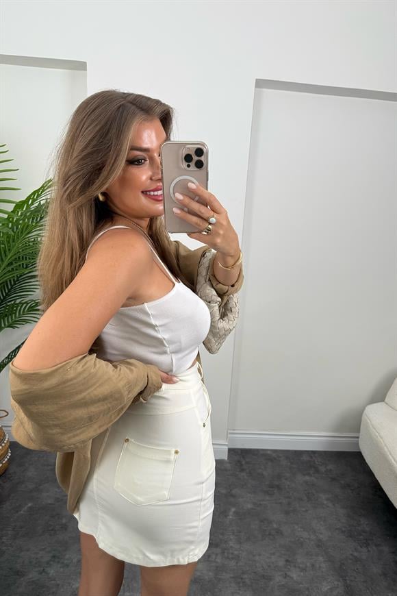 Lüx Kalite Bebe Marka Likralı Jean Etek Ekru