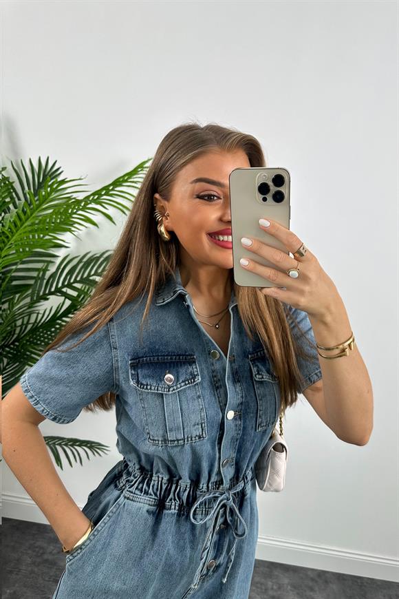 Lüx Kalite Beli Lastikli Jean Tulum