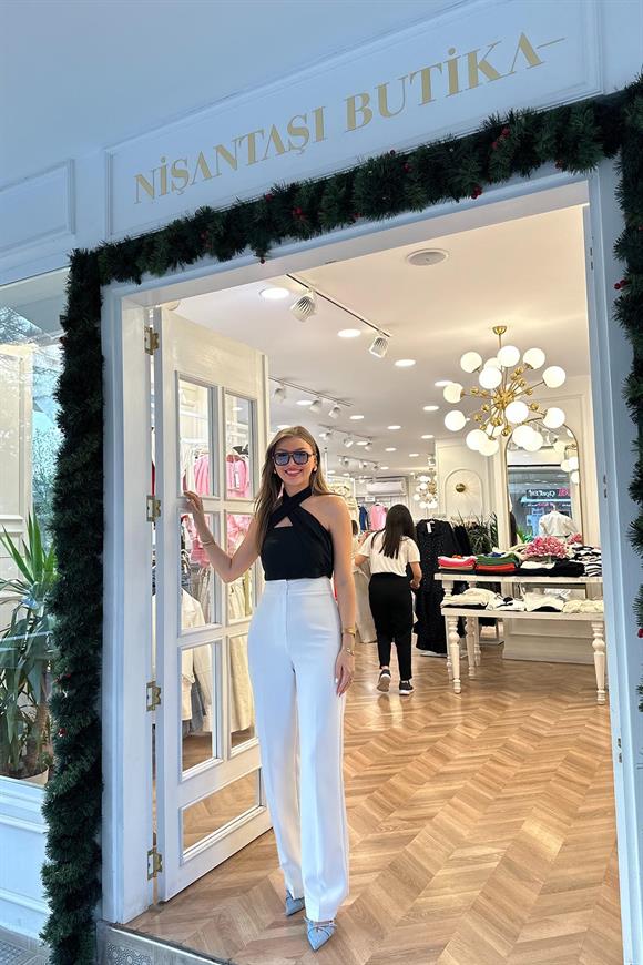 Lüx Kalite Çapraz Yaka Tasarım Keten Bluz Siyah