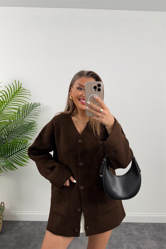 Lüx Kalite Çelik Triko Ceket Acı Kahve