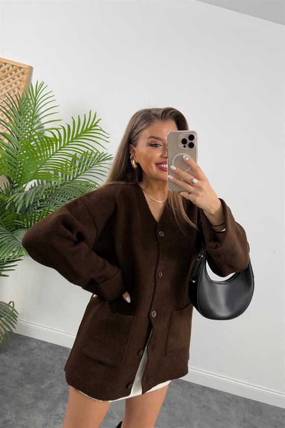 Lüx Kalite Çelik Triko Ceket Acı Kahve