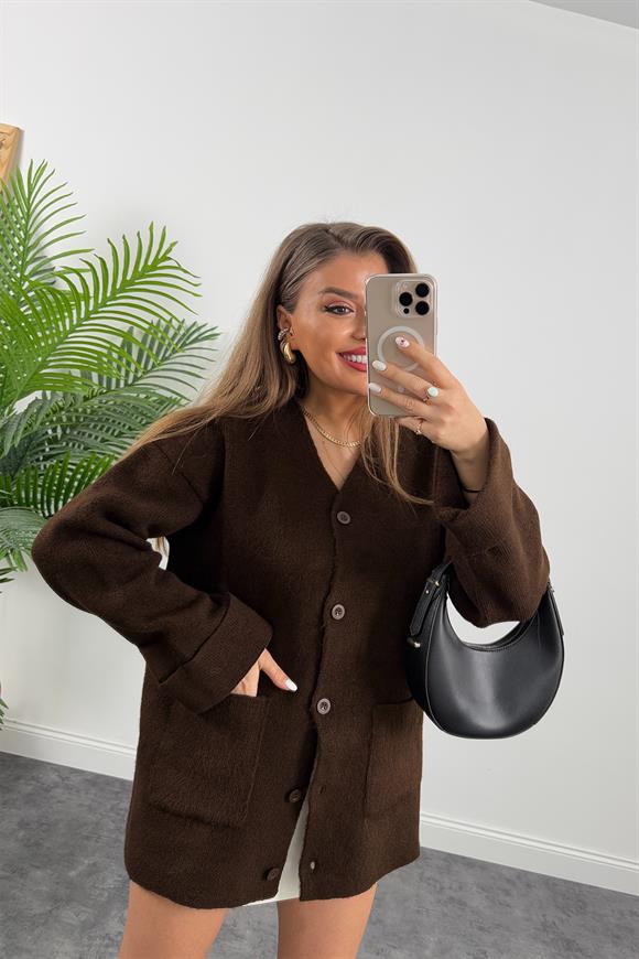 Lüx Kalite Çelik Triko Ceket Acı Kahve