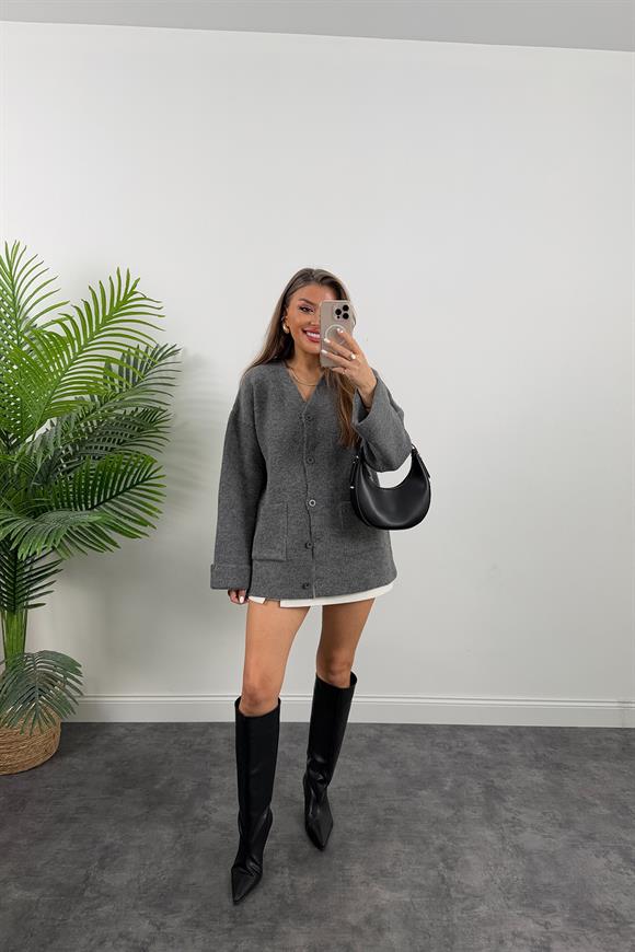 Lüx Kalite Çelik Triko Ceket Antrasit