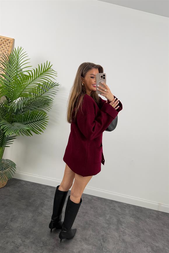 Lüx Kalite Çelik Triko Ceket Bordo