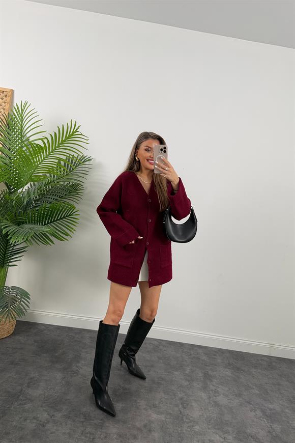 Lüx Kalite Çelik Triko Ceket Bordo