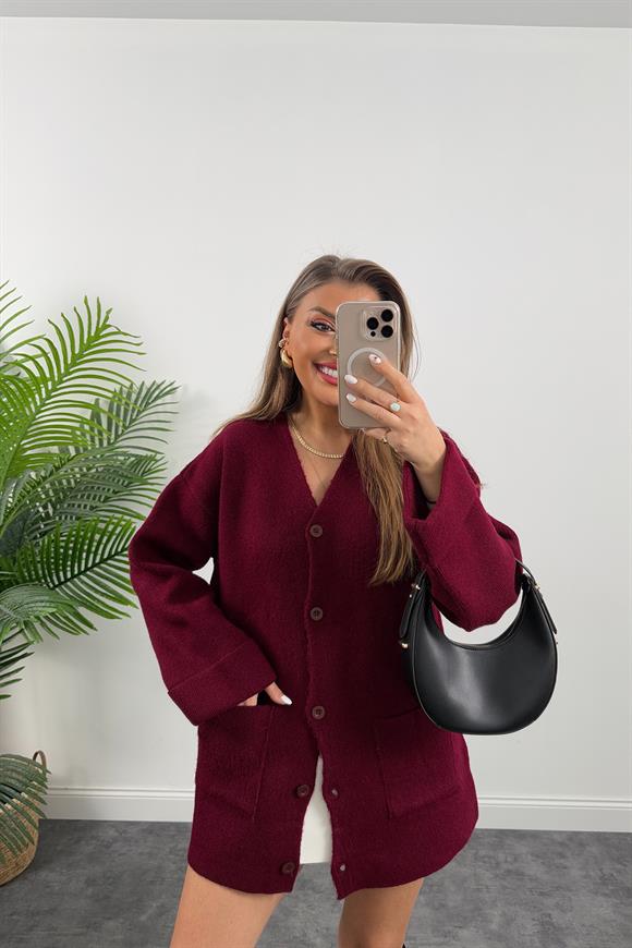 Lüx Kalite Çelik Triko Ceket Bordo