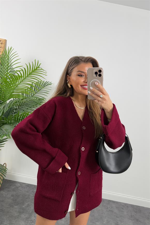 Lüx Kalite Çelik Triko Ceket Bordo