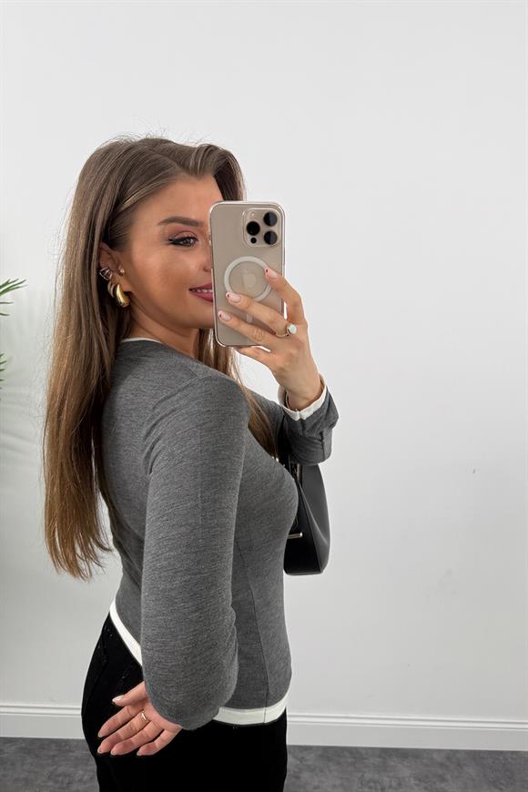 Lüx Kalite Çift Biyeli İnce Pamuklu Triko Antrasit