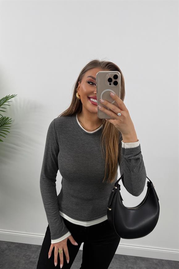 Lüx Kalite Çift Biyeli İnce Pamuklu Triko Antrasit