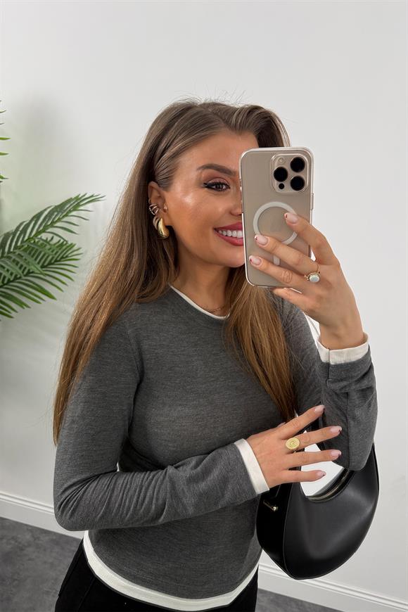 Lüx Kalite Çift Biyeli İnce Pamuklu Triko Antrasit