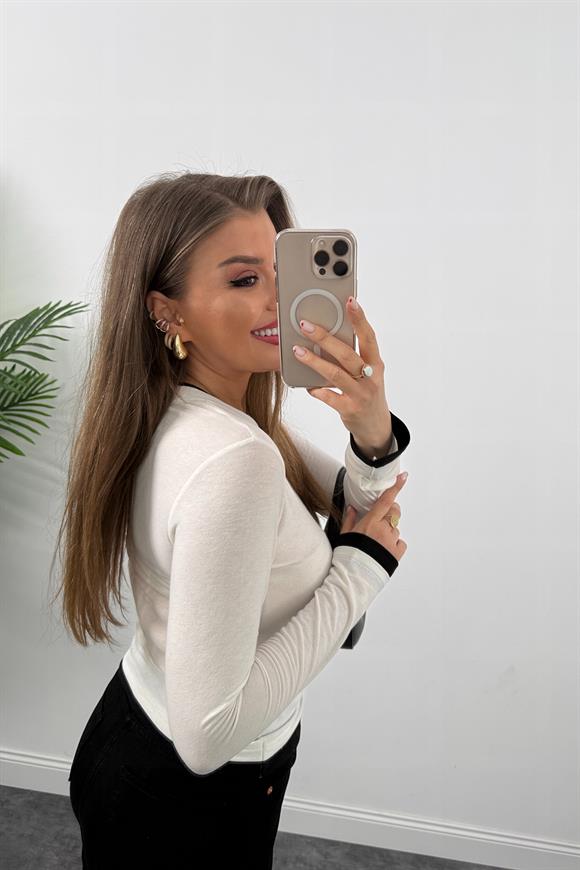 Lüx Kalite Çift Biyeli İnce Pamuklu Triko Ekru