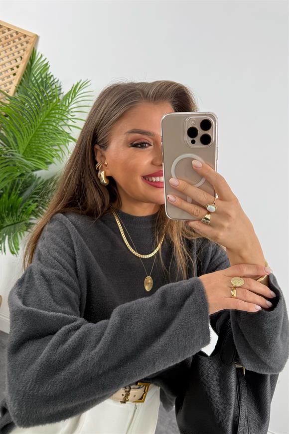 Lüx Kalite Dik Yaka Basic Yumoş Kazak Antrasit