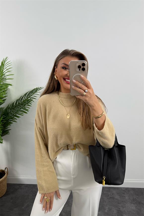 Lüx Kalite Dik Yaka Basic Yumoş Kazak Taş