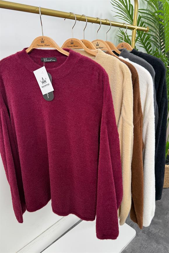 Lüx Kalite Dik Yaka Basic Yumoş Kazak Siyah