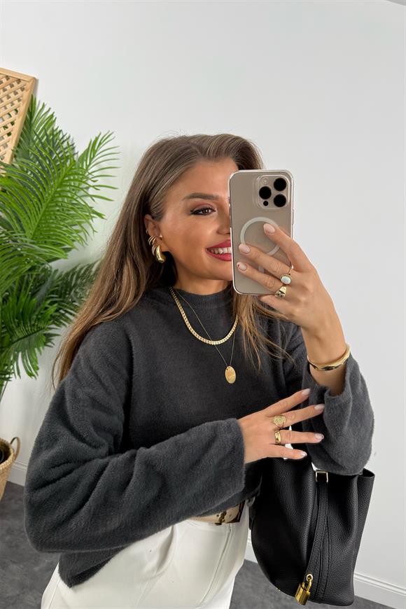 Lüx Kalite Dik Yaka Basic Yumoş Kazak Antrasit