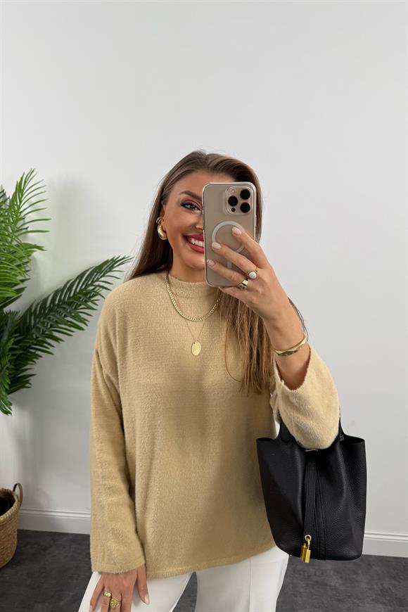 Lüx Kalite Dik Yaka Basic Yumoş Kazak Taş