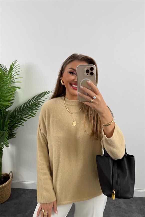 Lüx Kalite Dik Yaka Basic Yumoş Kazak Taş