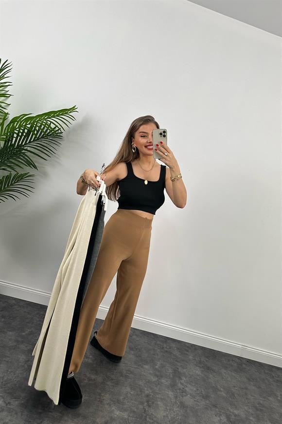 Lüx Kalite Likralı Triko Pantolon Camel