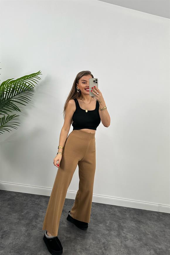 Lüx Kalite Likralı Triko Pantolon Camel