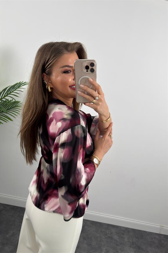 Lüx Kalite İpek Saten Düğümlü Kimono Kol Tasarım Bluz