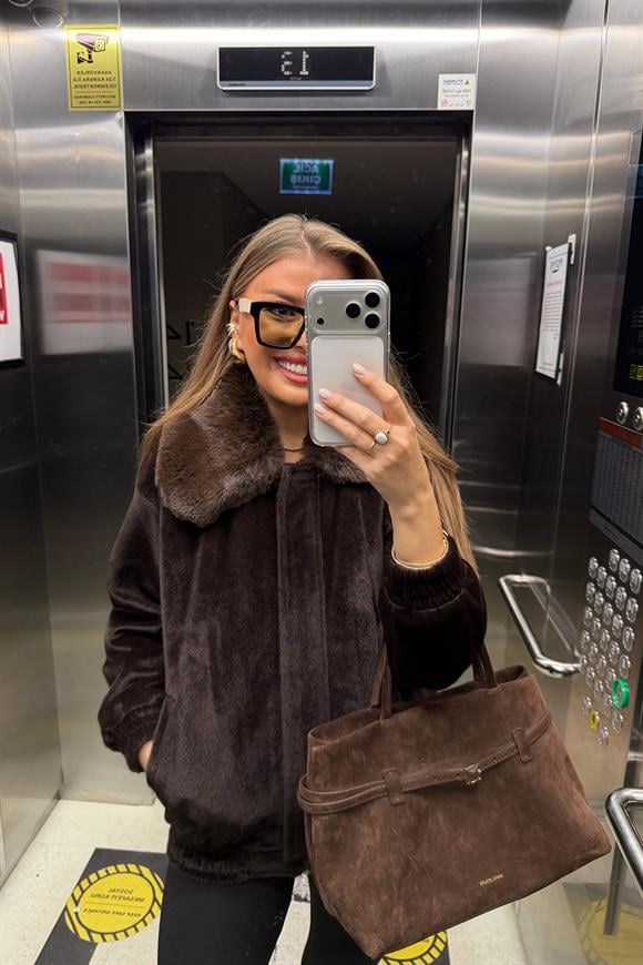 Lüx Kalite İthal Kumaş Kürk Mont Acı Kahve