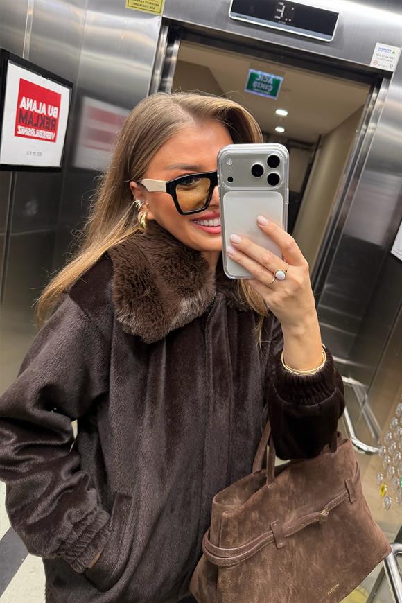 Lüx Kalite İthal Kumaş Kürk Mont Acı Kahve