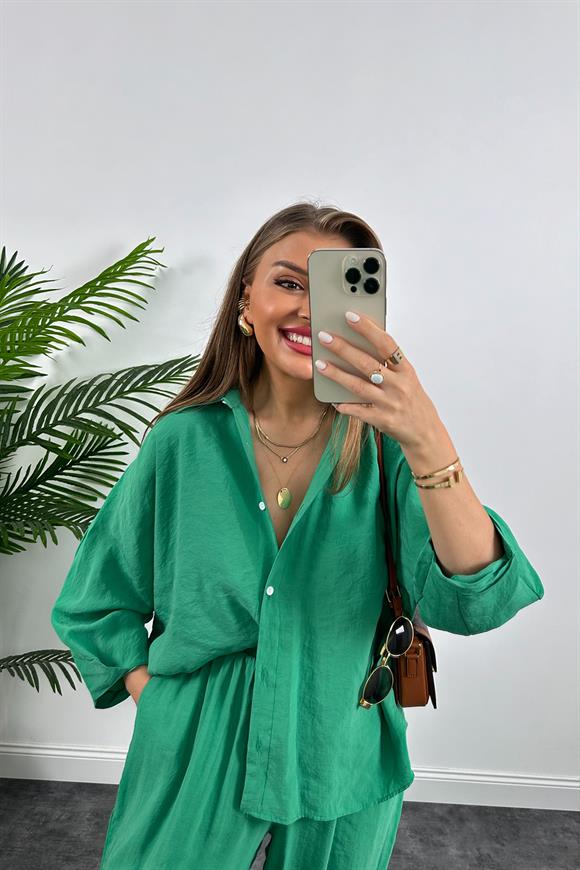 Paçası Pensli Tensel Harem Takım Tatlı Yeşil