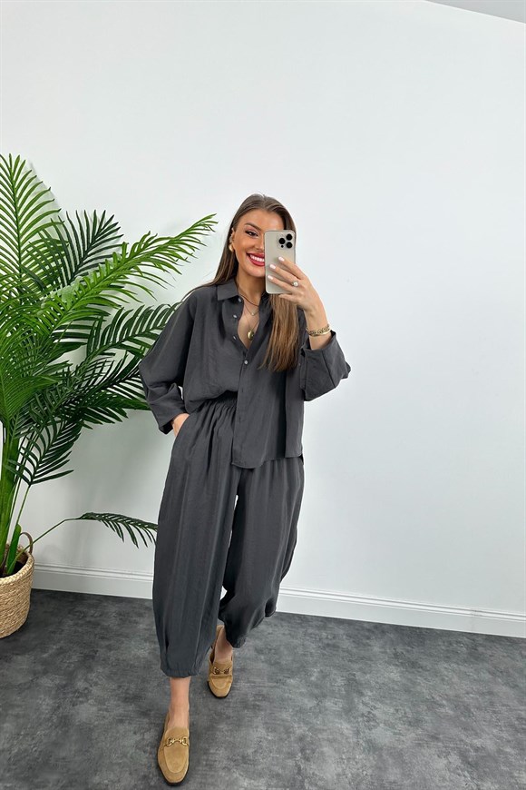 Lüx Kalite İthal Tensel Kumaş Harem Takım Antrasit   