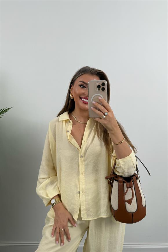 Lüx Kalite İthal Tensel Kumaş Harem Takım Pastel Sarı