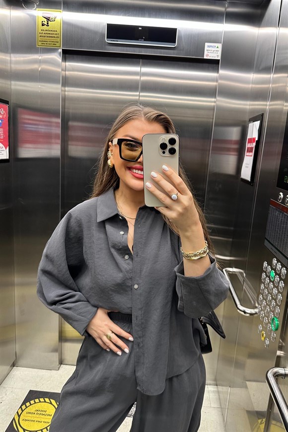 Lüx Kalite İthal Tensel Kumaş Harem Takım Antrasit   