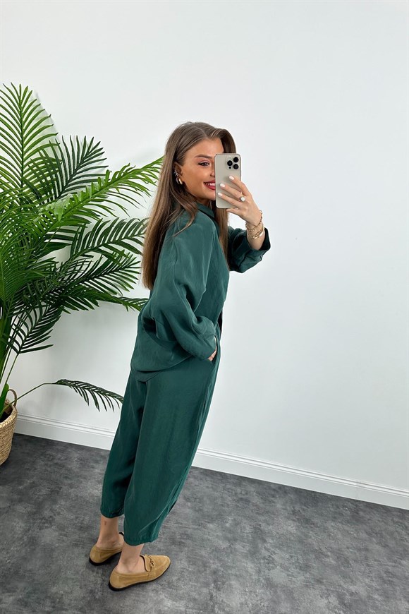Lüx Kalite İthal Tensel Kumaş Harem Takım Zümrüt  