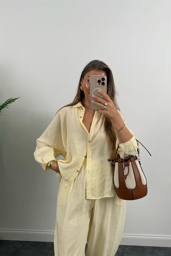 Lüx Kalite İthal Tensel Kumaş Harem Takım Pastel Sarı