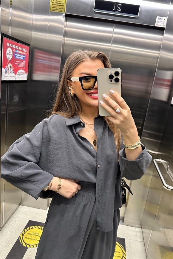 Lüx Kalite İthal Tensel Kumaş Harem Takım Antrasit   