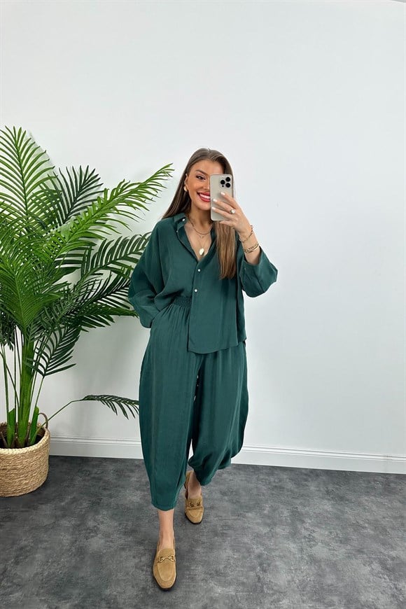 Lüx Kalite İthal Tensel Kumaş Harem Takım Zümrüt  