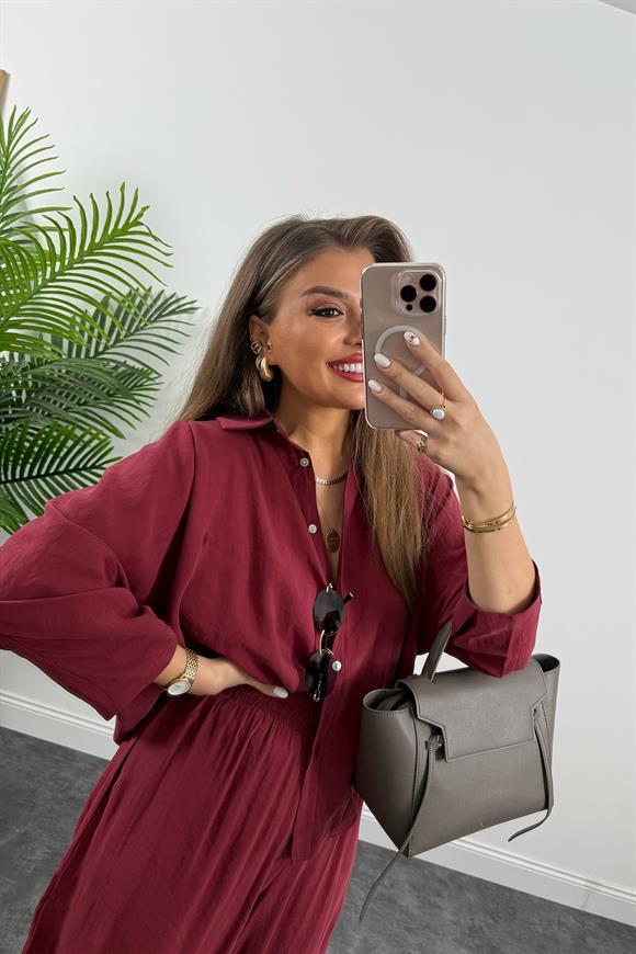 Lüx Kalite İthal Tensel Kumaş Harem Takım Bordo