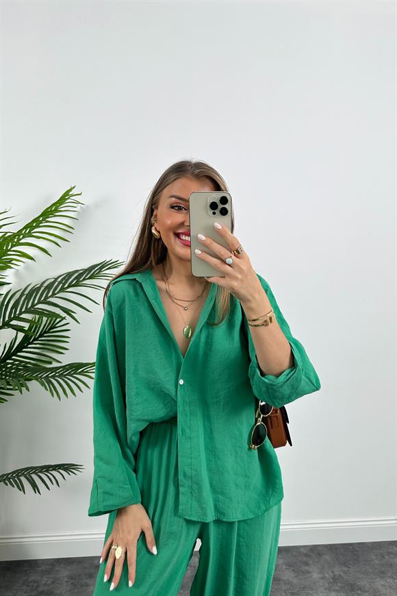 Paçası Pensli Tensel Harem Takım Tatlı Yeşil
