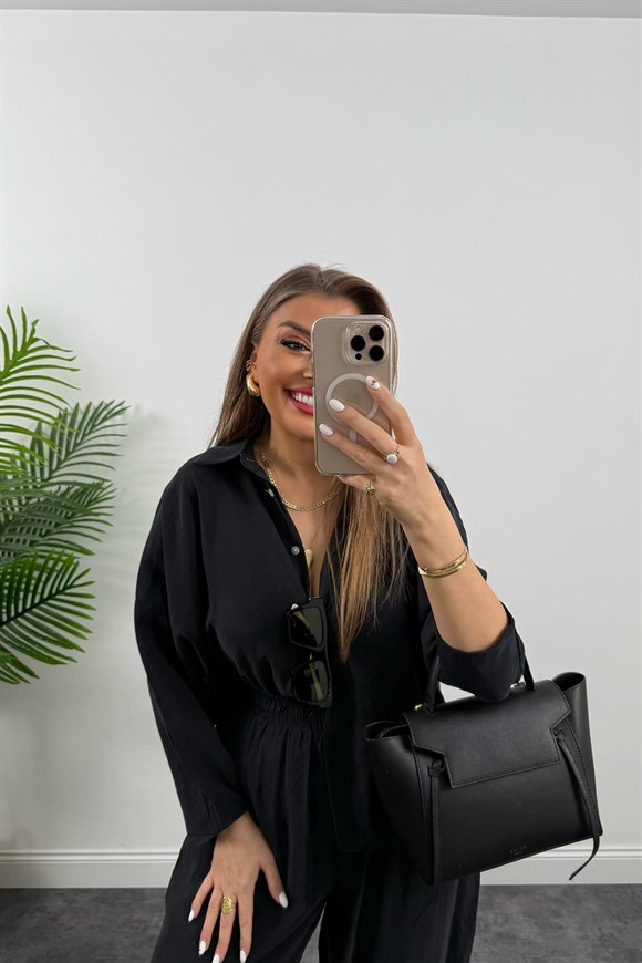 Lüx Kalite İthal Tensel Kumaş Harem Takım Siyah  