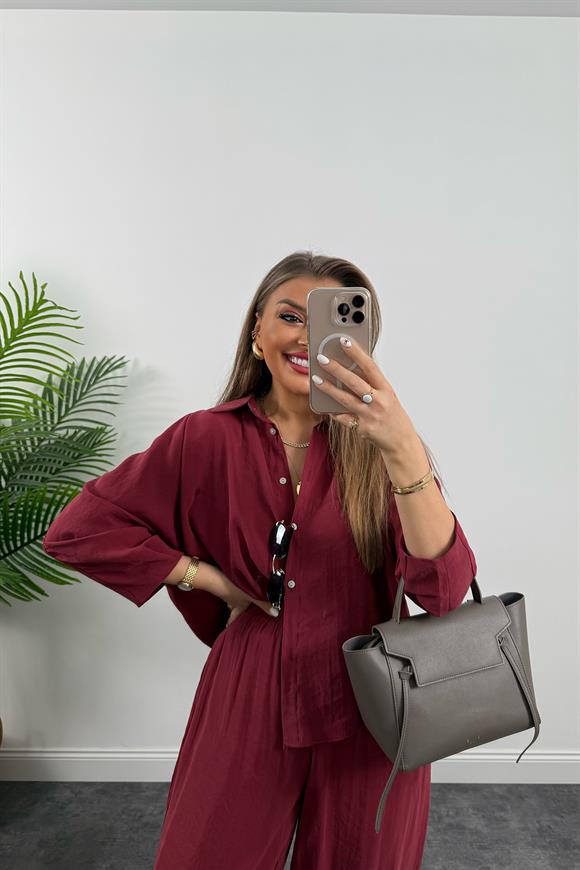 Lüx Kalite İthal Tensel Kumaş Harem Takım Bordo