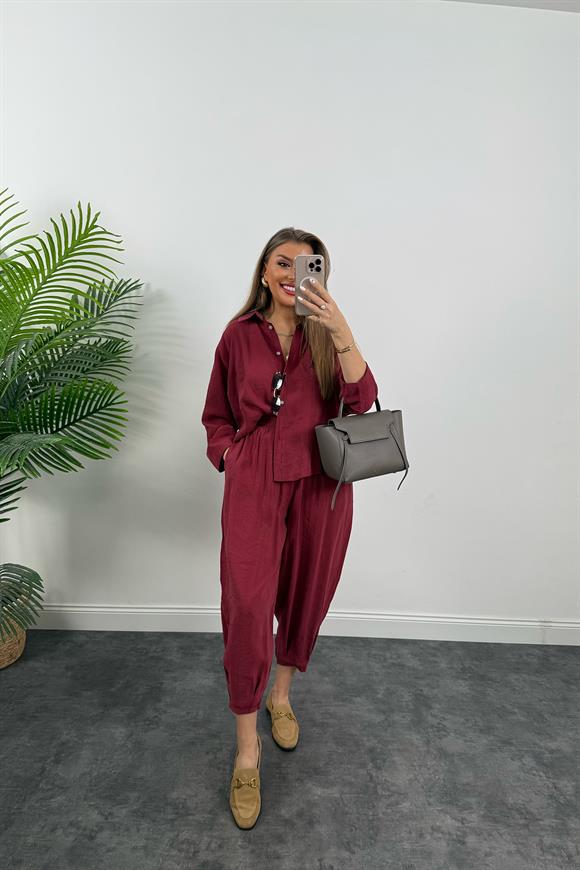 Lüx Kalite İthal Tensel Kumaş Harem Takım Bordo