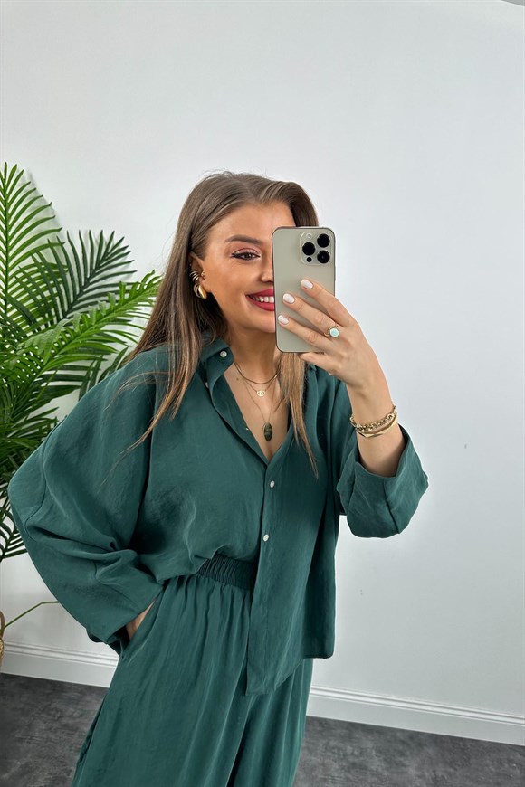 Lüx Kalite İthal Tensel Kumaş Harem Takım Zümrüt  