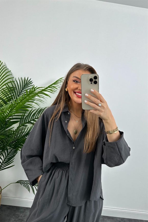 Lüx Kalite İthal Tensel Kumaş Harem Takım Antrasit   