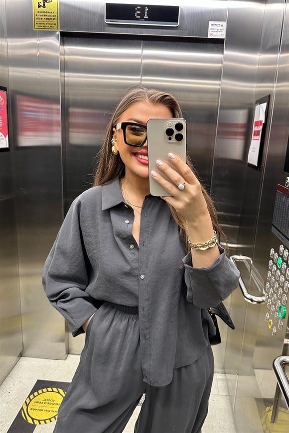 Lüx Kalite İthal Tensel Kumaş Harem Takım Antrasit   