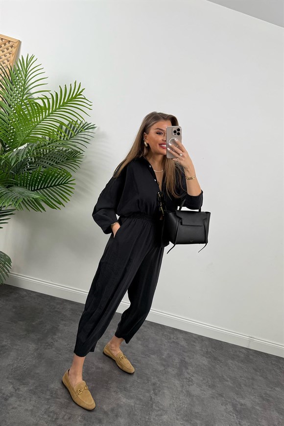 Lüx Kalite İthal Tensel Kumaş Harem Takım Siyah  