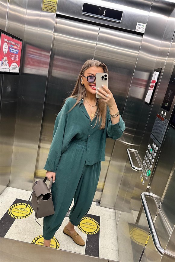 Lüx Kalite İthal Tensel Kumaş Harem Takım Zümrüt  