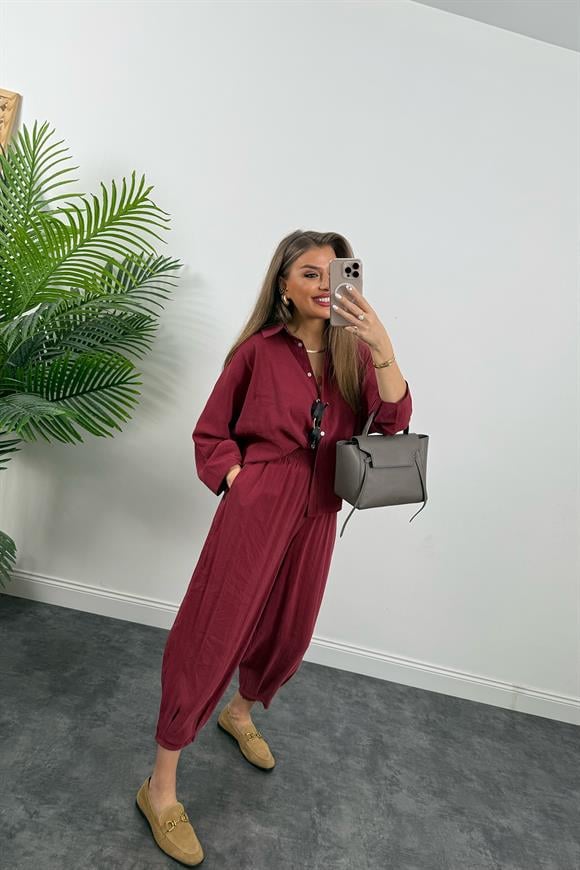 Lüx Kalite İthal Tensel Kumaş Harem Takım Bordo