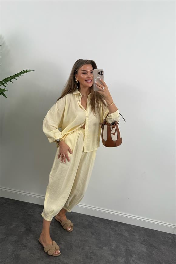 Lüx Kalite İthal Tensel Kumaş Harem Takım Pastel Sarı