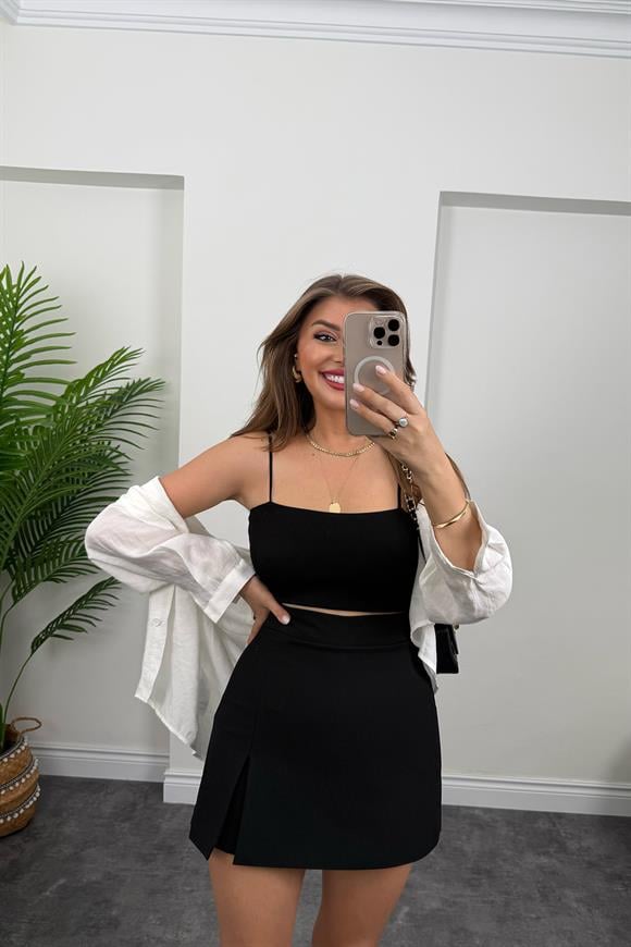 Lüx Kalite Kalın Kumaş Yüksek Bel Şehir Boy Şort Etek Siyah 